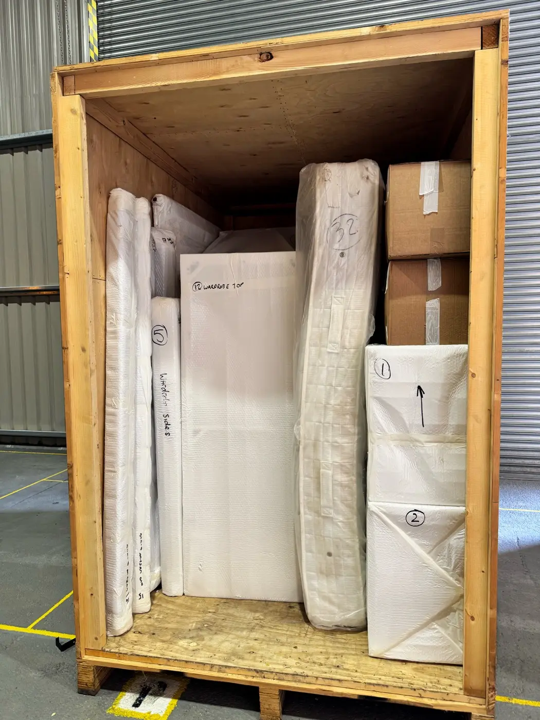 A bespoke timber crate packed with protected items