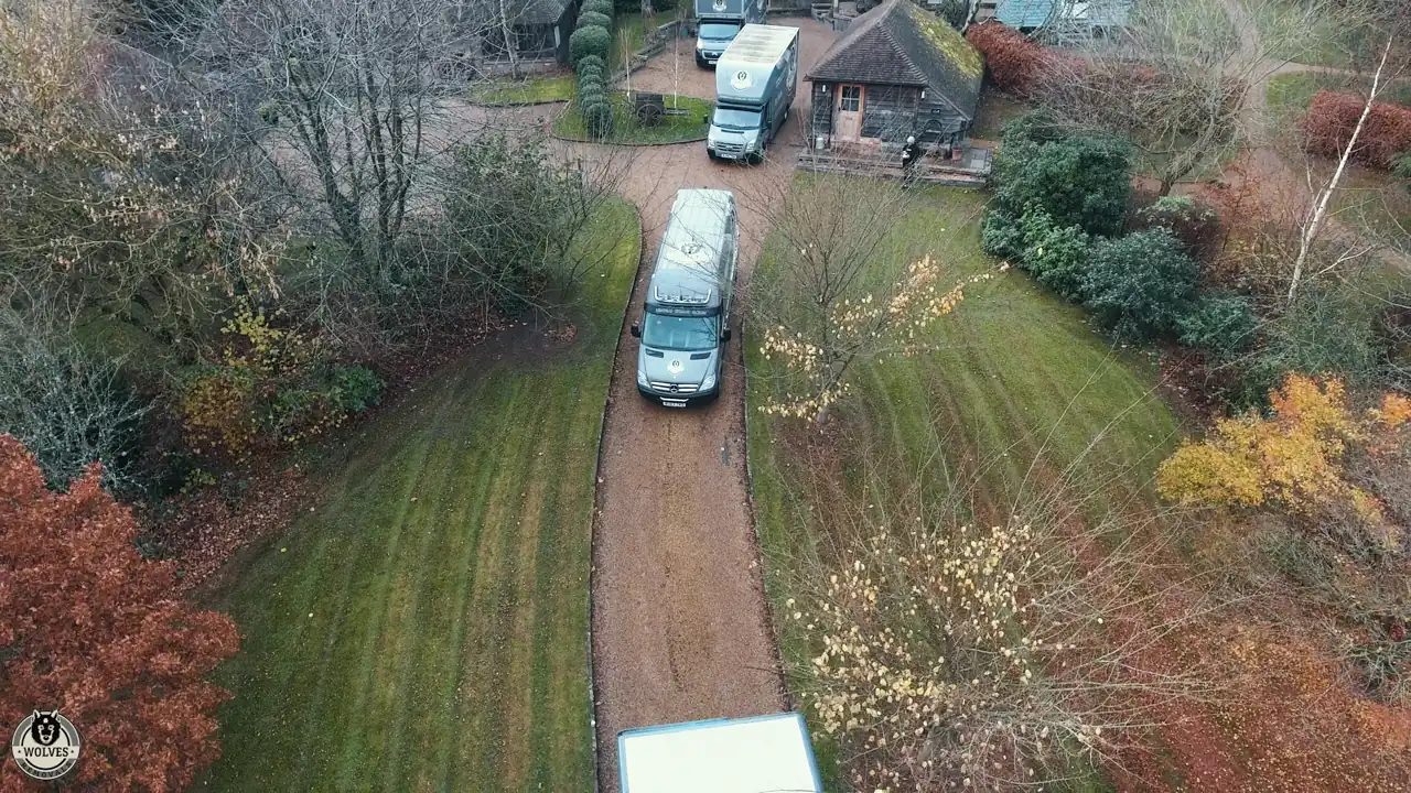 Drone view of a removal van at a country property in Worthing
