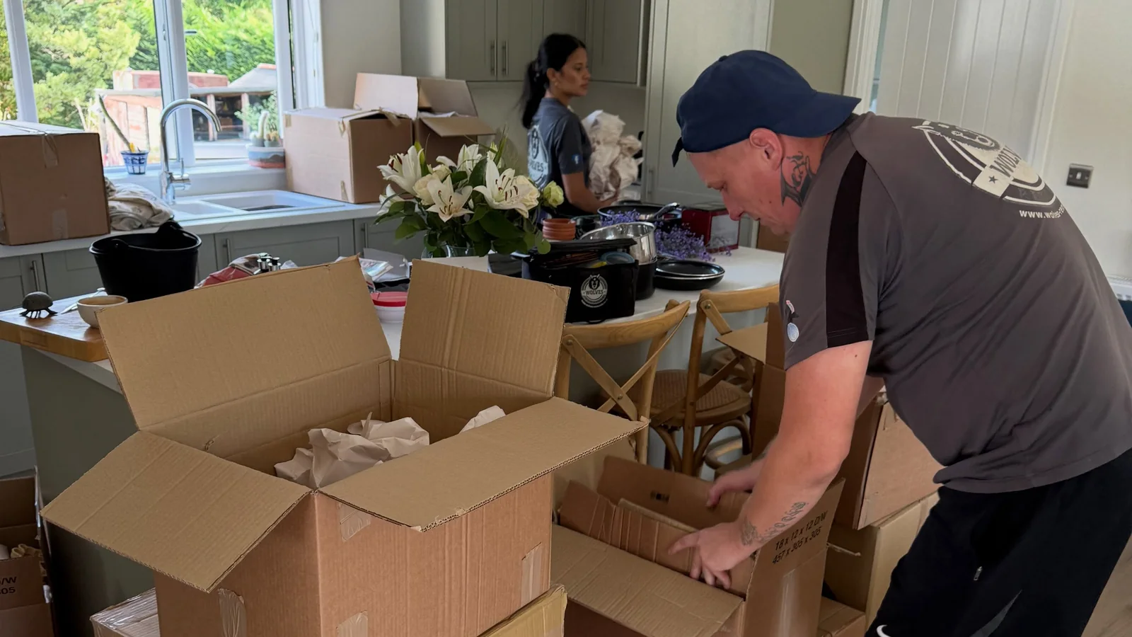 Wolves Removals crew packing a kitchen during a full packing service near Uckfield