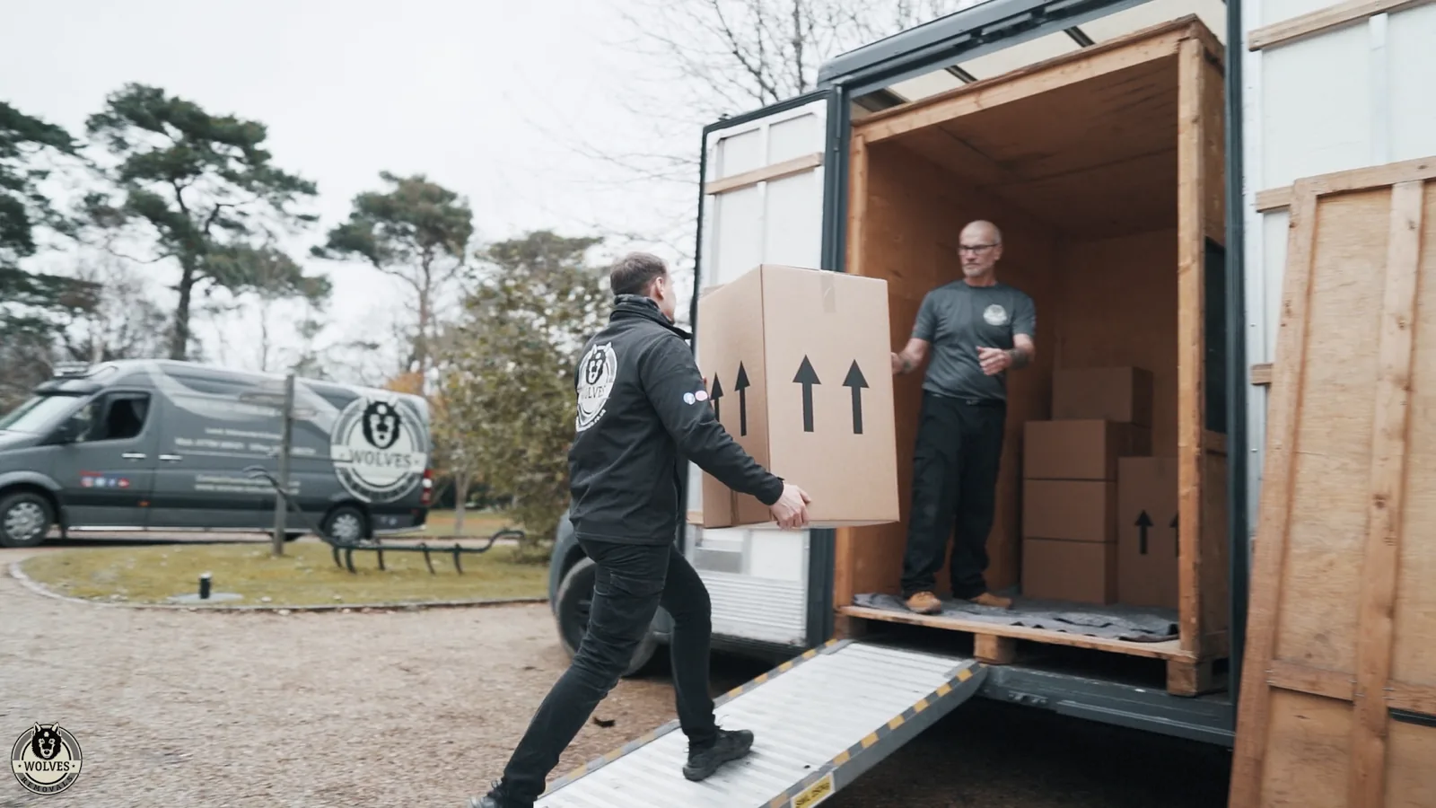 Loading box into removal van