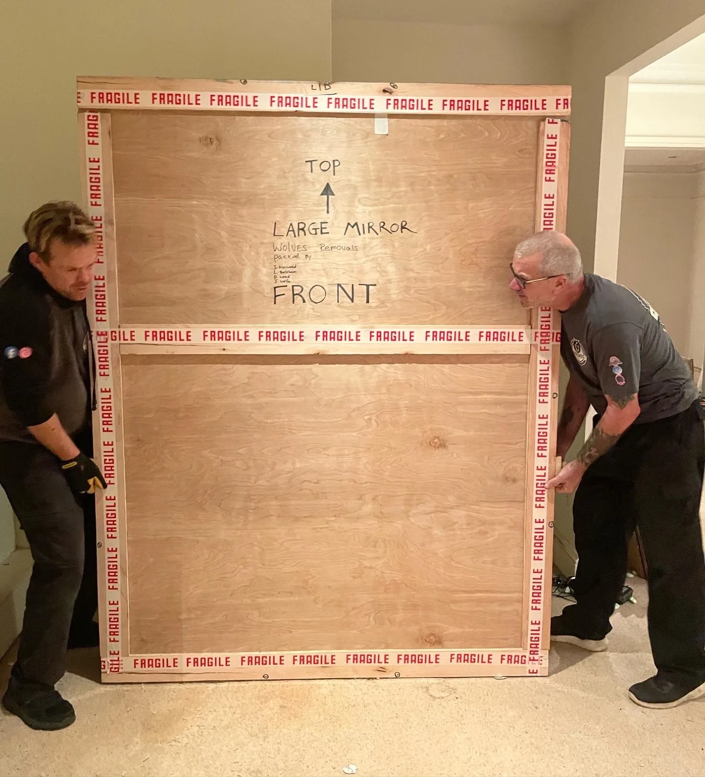 Movers with fragile front crate