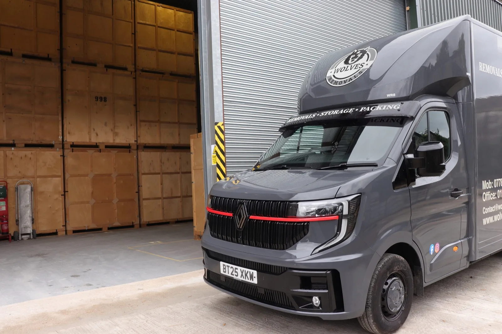 A removal van outside the storage warehouse in Kent