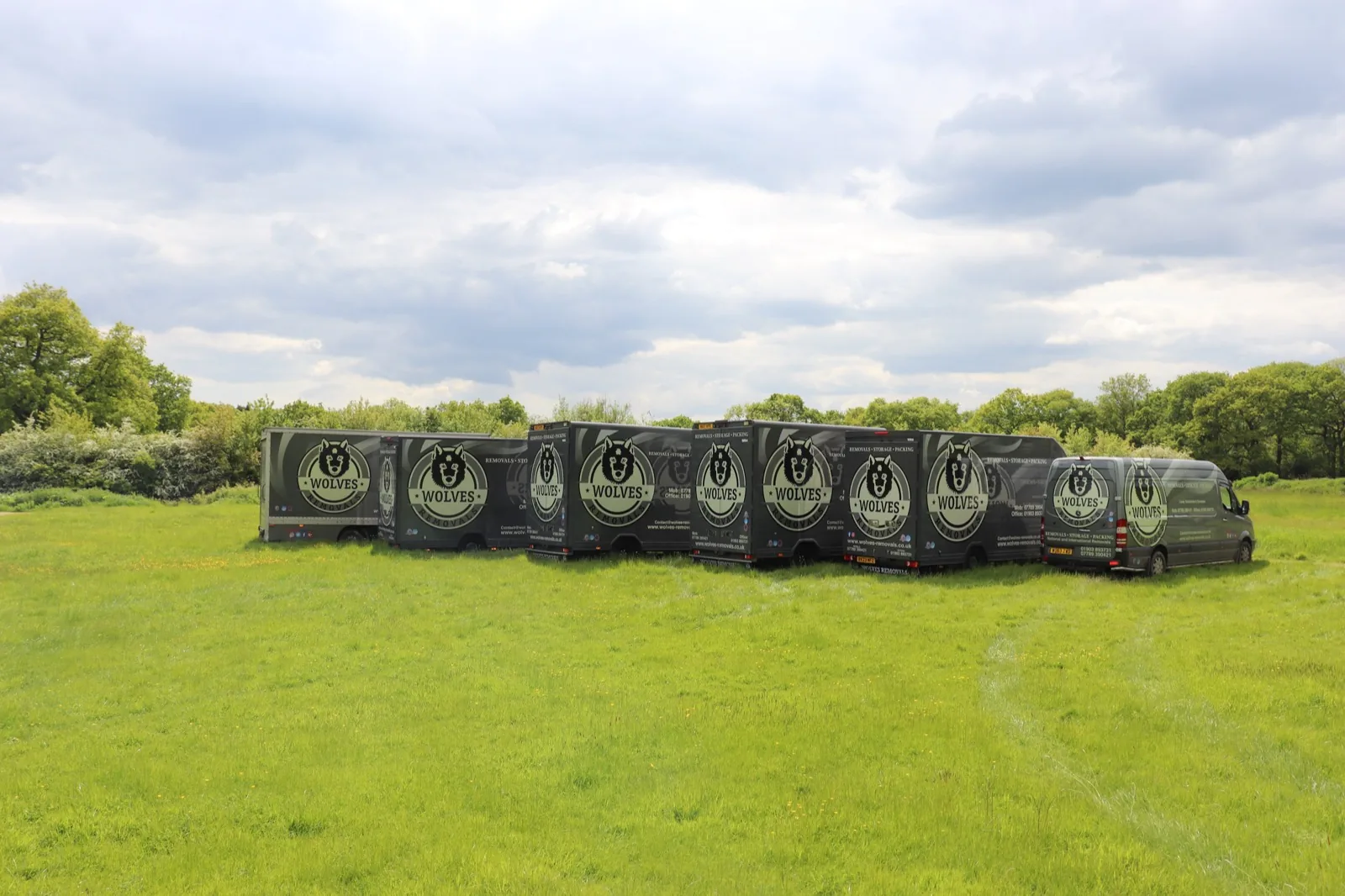 A row of mobile storage containers — a Guildford removal
