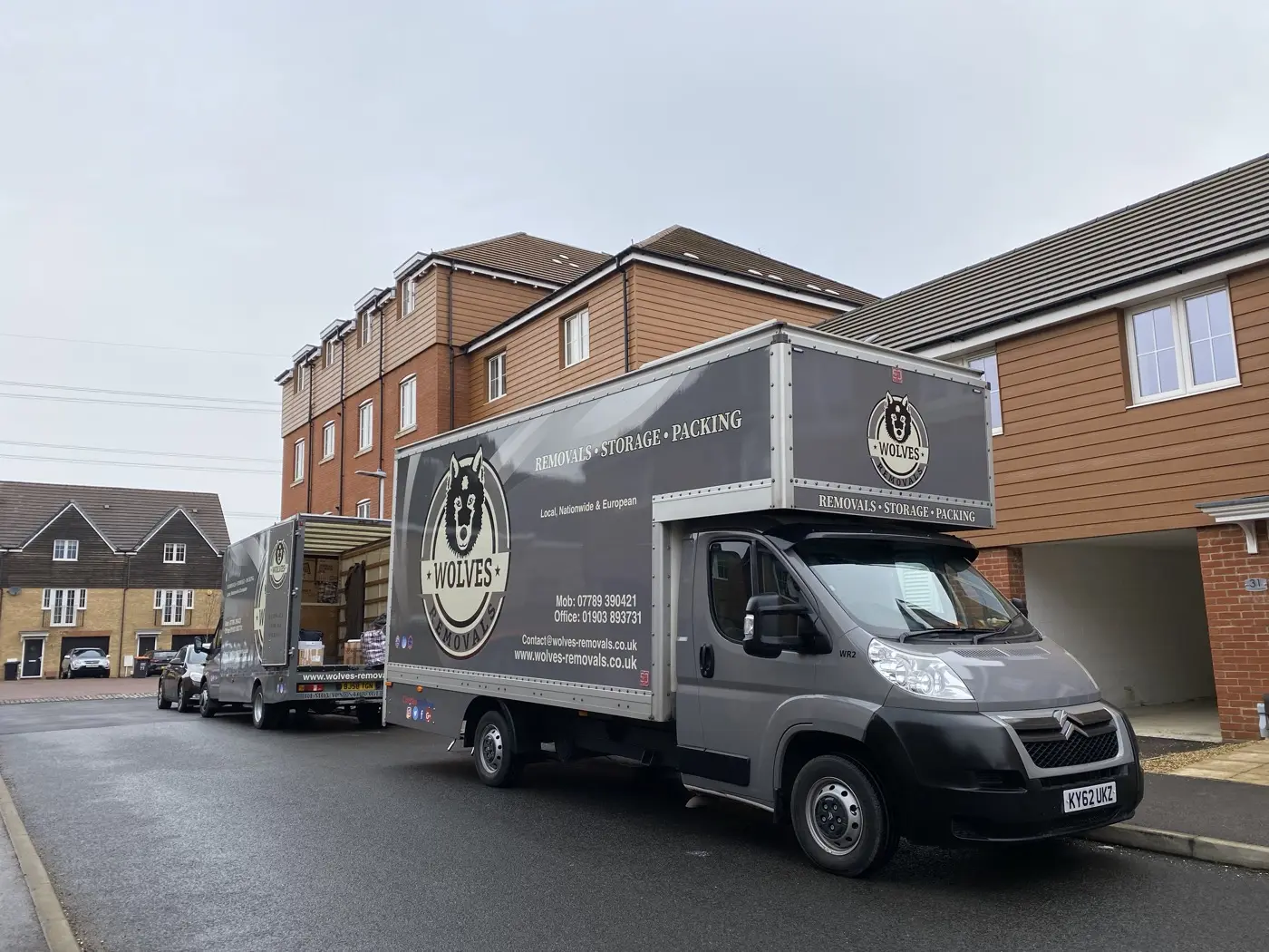 A Wolves Removals lorry arriving at a Sussex property